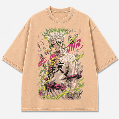 Oversized Alchemist Portrait Graphic Tee – Neon Print Top