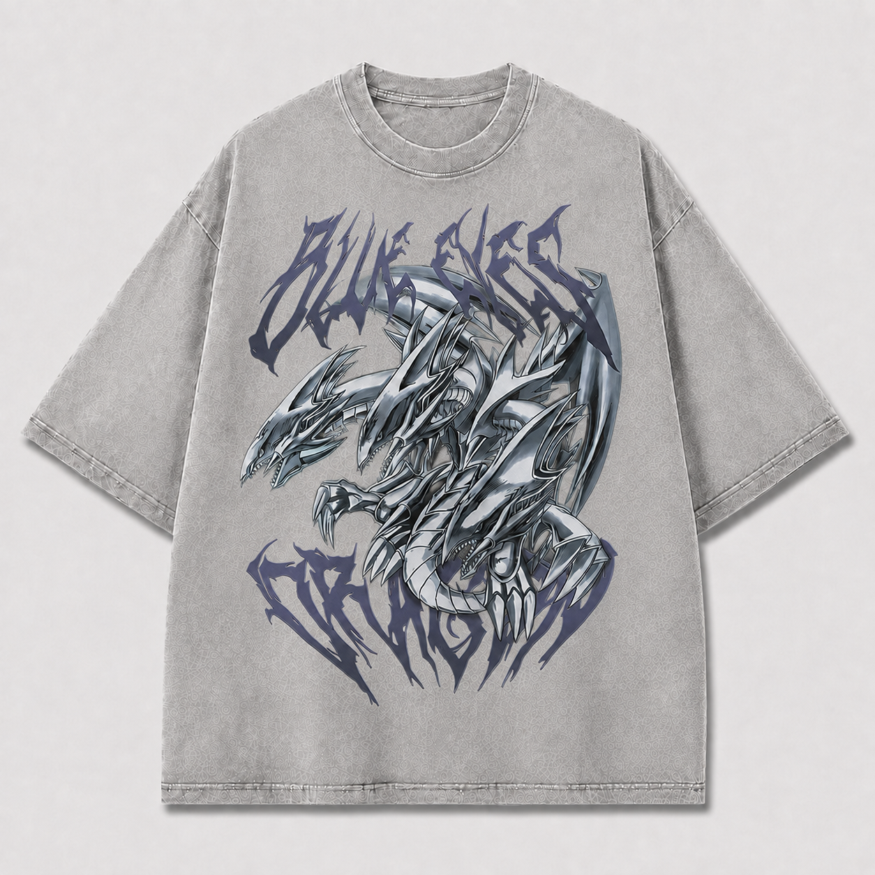 Oversized Metallic Dragon Graphic Tee – Gothic Lettering Print Top