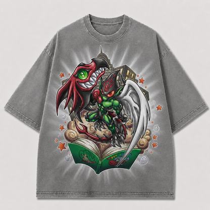 Oversized Winged Guardian Storybook Graphic Tee – Back Print Top