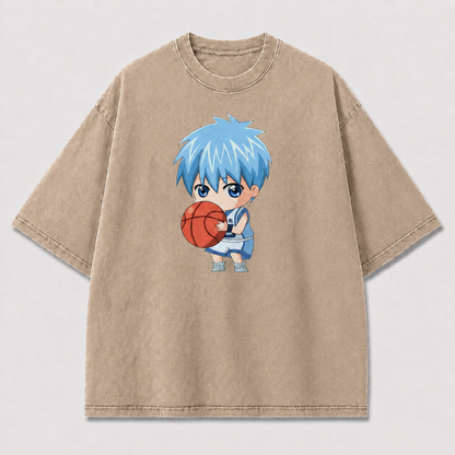 Oversized Chibi Basketball Graphic Tee – Cute Print Top