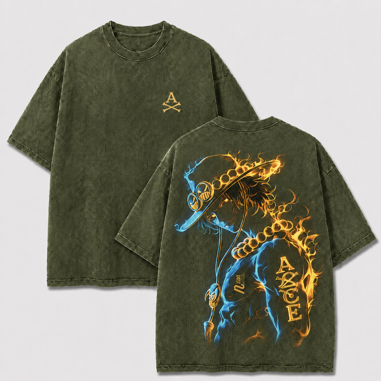 Oversized Streetwear Graphic Tee – Dual-Tone Neon Outline Portrait Print