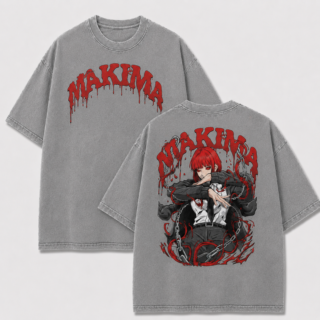 Oversized Streetwear Graphic Tee – Red Chain Character Print