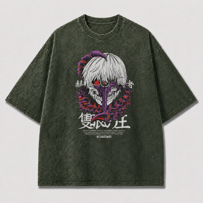 Oversized Twin-Skull Demon Graphic Tee – Dark Horror Streetwear Shirt