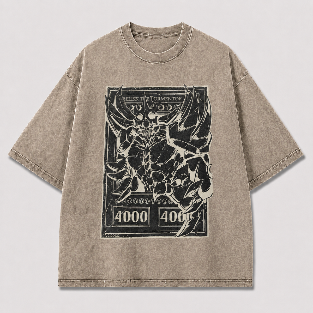 Oversized Colossal Creature Card-Frame Graphic Tee – Monochrome Print Top