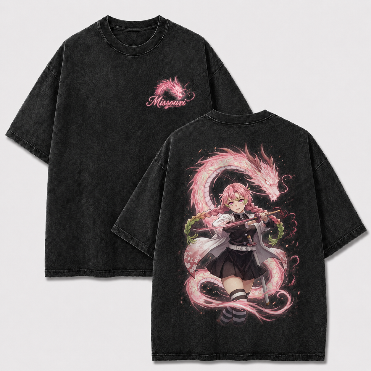Pink Dragon Sword Maiden Vintage Washed Graphic Tee