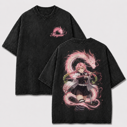 Pink Dragon Sword Maiden Vintage Washed Graphic Tee