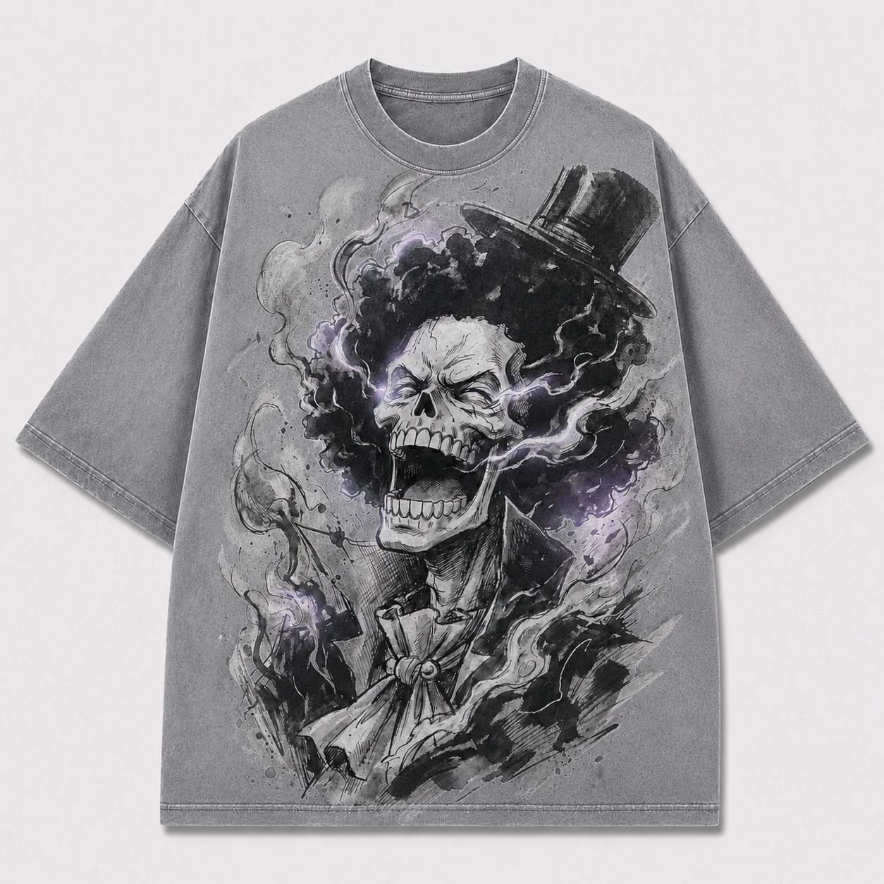 Oversized Streetwear Graphic Tee – Smoky Skull Top Hat Print