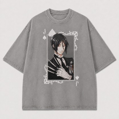 Oversized Playing Card Portrait Graphic Tee – Gothic Print Top