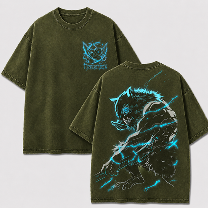 Electric Boar Mask Warrior Vintage Washed Graphic Tee