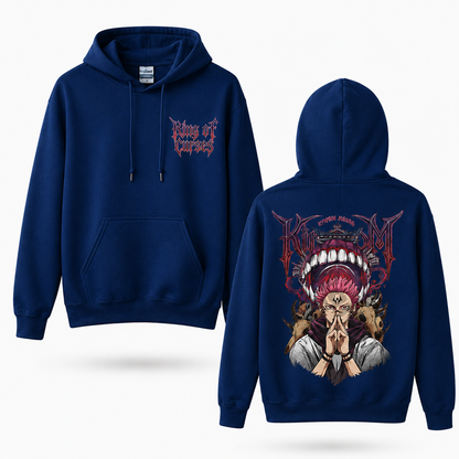 Oversized Streetwear Graphic Hoodie – Fanged Grin Skull Deity Print