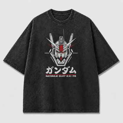 Oversized Mecha Head Graphic Tee – Bold Emblem Print Top