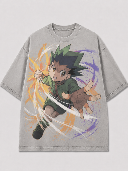Oversized Reaching Hero Graphic Tee – Streak Print Top