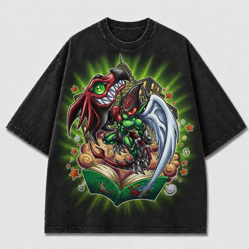 Oversized Winged Guardian Storybook Graphic Tee – Back Print Top