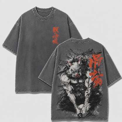 Boar Mask Beast Warrior Vintage Washed Graphic Tee