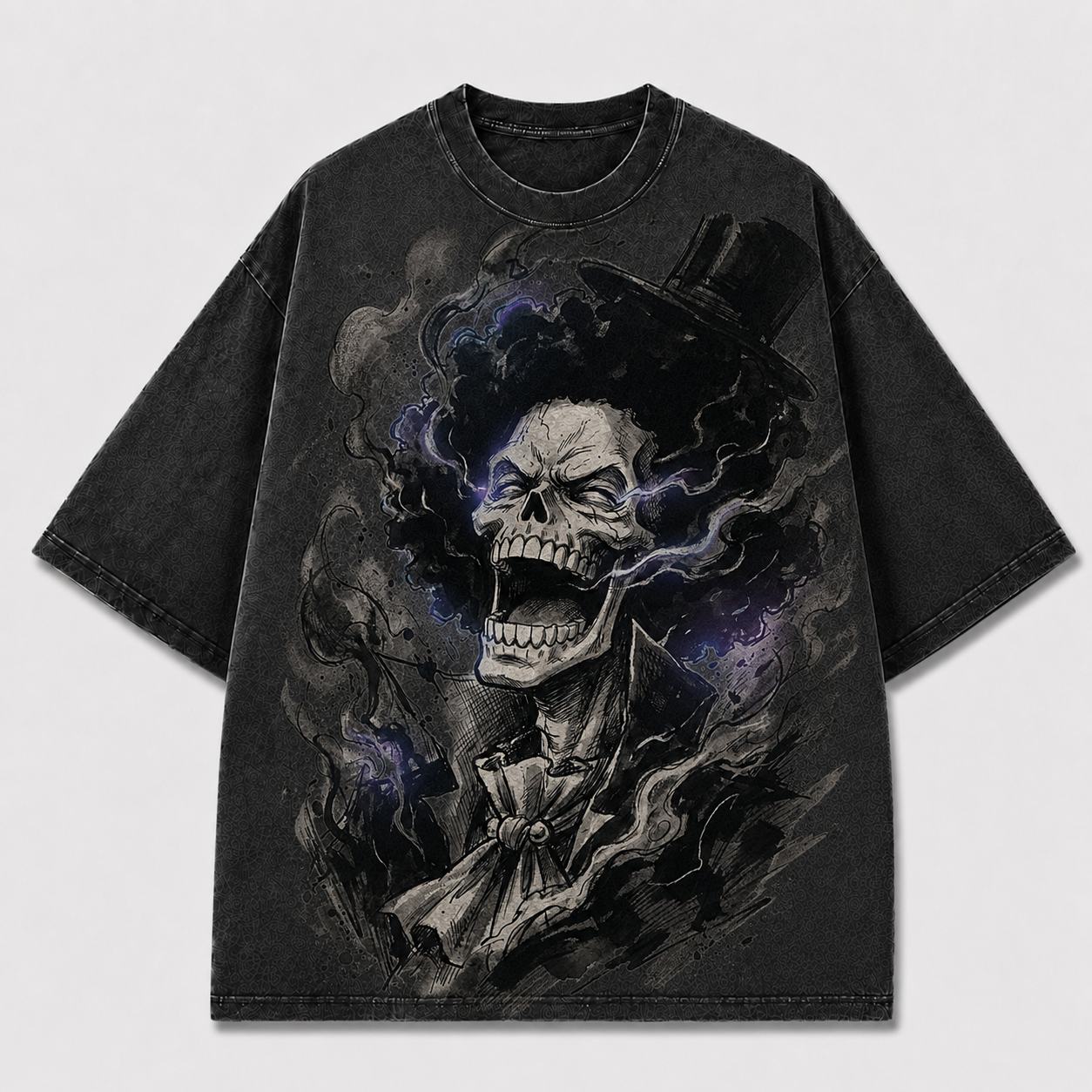 Oversized Streetwear Graphic Tee – Smoky Skull Top Hat Print