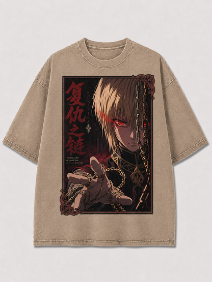 Oversized Crimson Eye Chain Graphic Tee – Poster Print Top