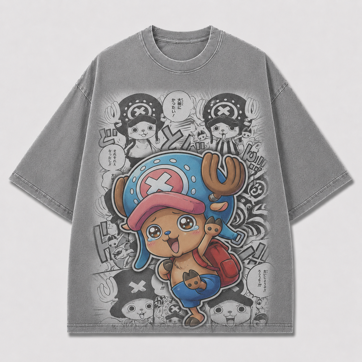 Oversized Streetwear Graphic Tee – Manga Panel Mascot Sticker Print