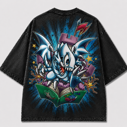 Oversized Frost Creature Storybook Graphic Tee – Back Print Top