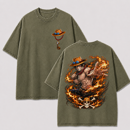 Oversized Streetwear Graphic Tee – Fire Vortex Skull Crossbones Print