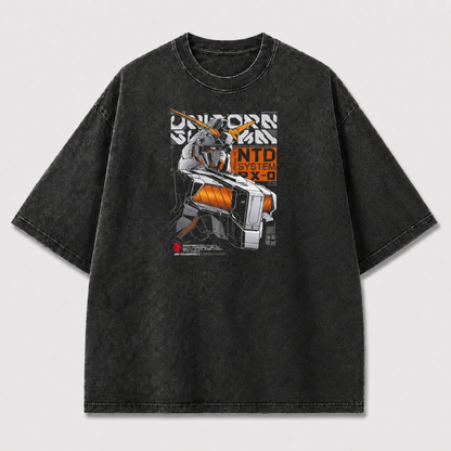Oversized Horned Mecha Graphic Tee – Tech Poster Print Top
