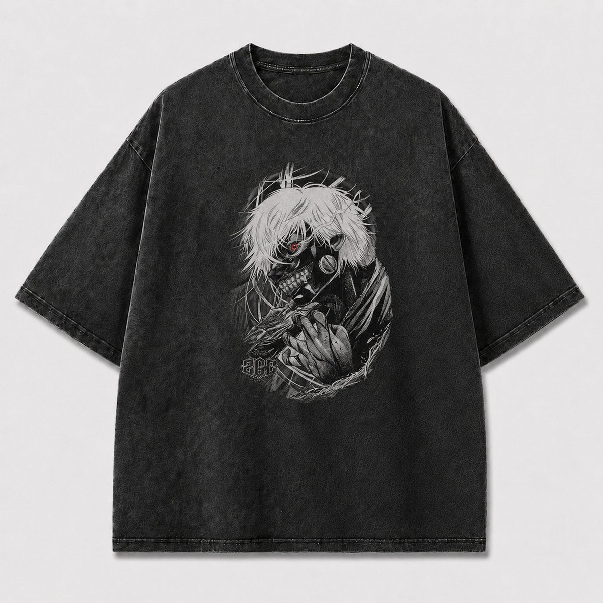 Oversized Masked Antihero Sketch Graphic Tee – Monochrome Streetwear Shirt