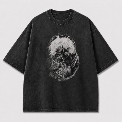 Oversized Masked Antihero Sketch Graphic Tee – Monochrome Streetwear Shirt