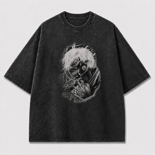 Oversized Masked Antihero Sketch Graphic Tee – Monochrome Streetwear Shirt