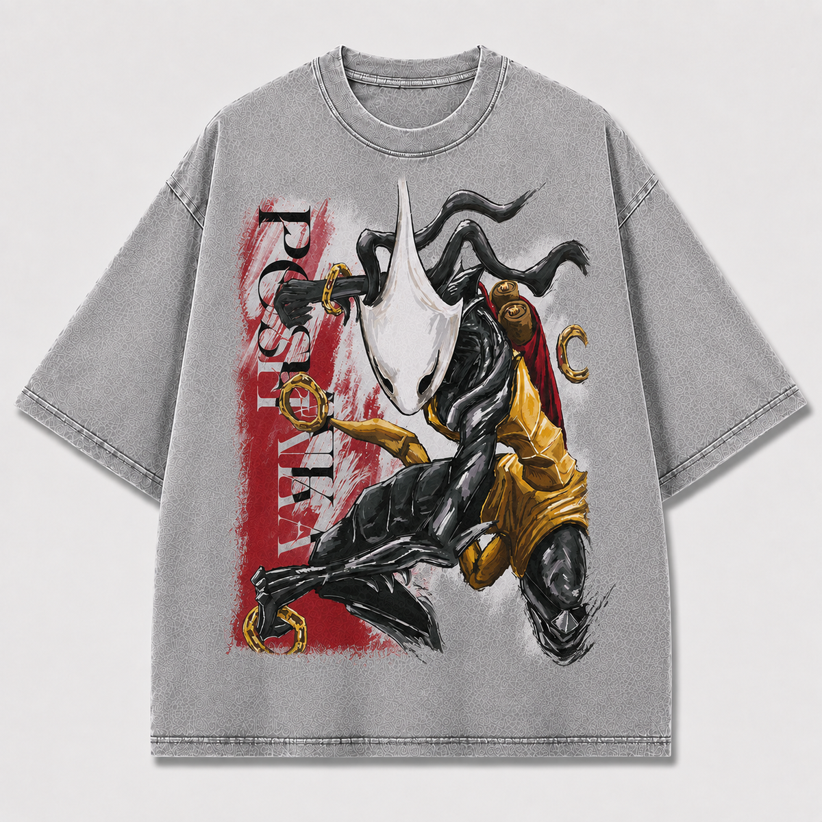 Mask Warrior Golden Armor Graphic Print Oversized Tee