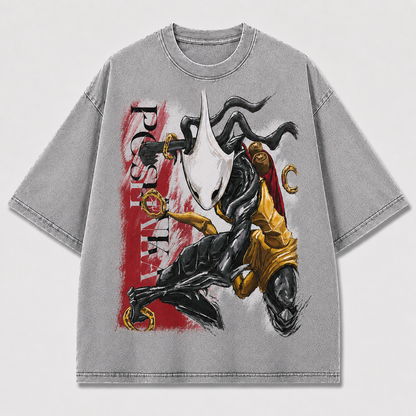 Mask Warrior Golden Armor Graphic Print Oversized Tee
