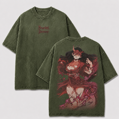Scarlet Horned Demon Vintage Washed Graphic Tee