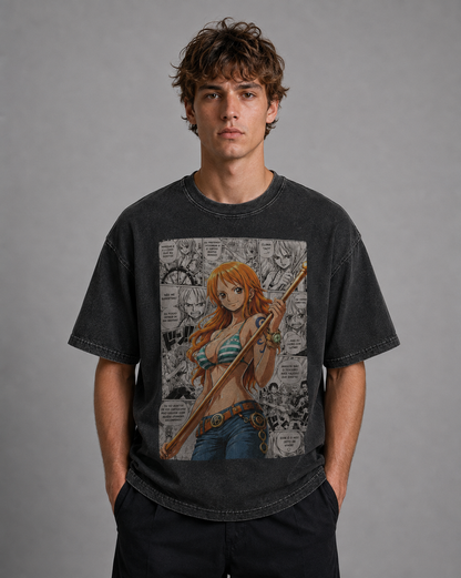 Oversized Graphic Print T-Shirt – Pirate Waifu Manga Streetwear Tee