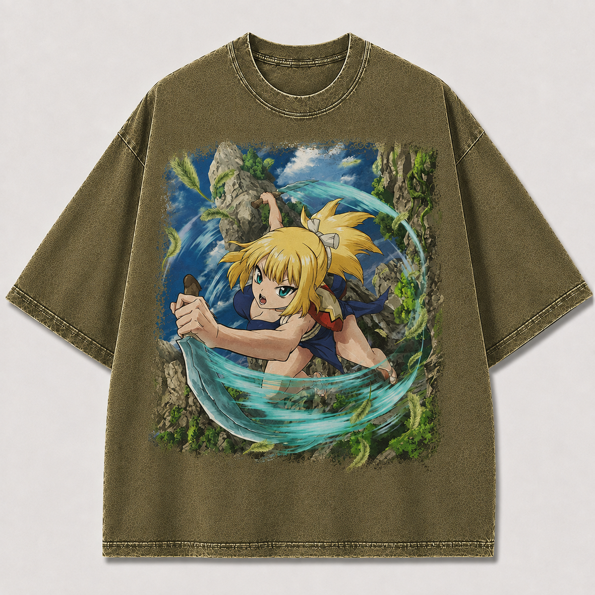 Dual Blade Warrior Girl Graphic Print Oversized Tee