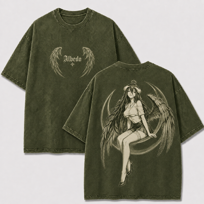 Crescent Moon Winged Guardian Vintage Washed Graphic Tee