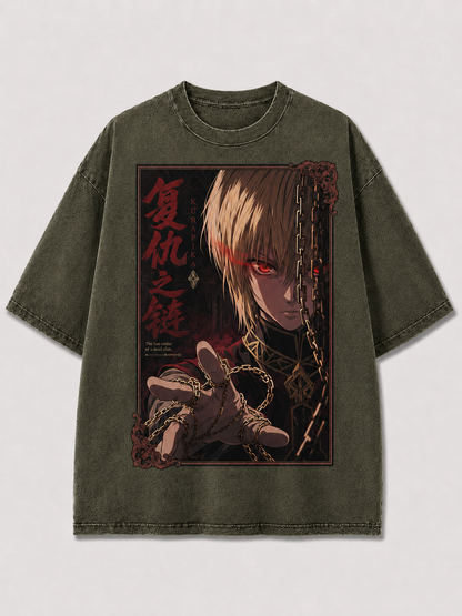 Oversized Crimson Eye Chain Graphic Tee – Poster Print Top