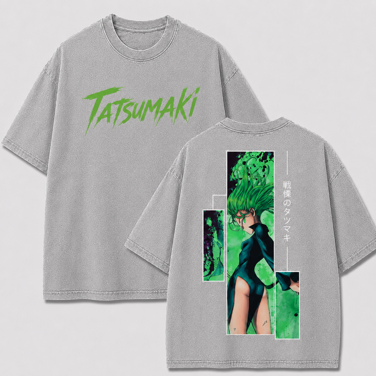 Oversized Streetwear Graphic Tee – Green Hair Manga Panel Print