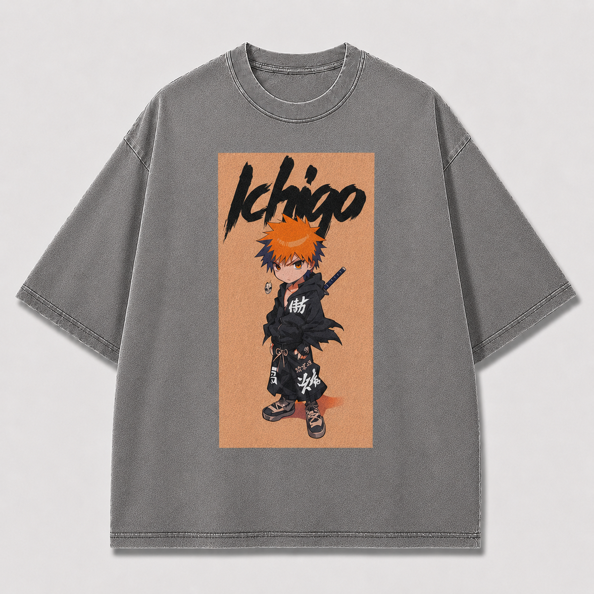 Oversized Streetwear Graphic Tee – Chibi Style Sword Character Print