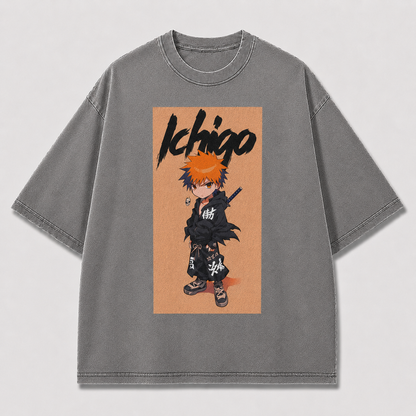 Oversized Streetwear Graphic Tee – Chibi Style Sword Character Print