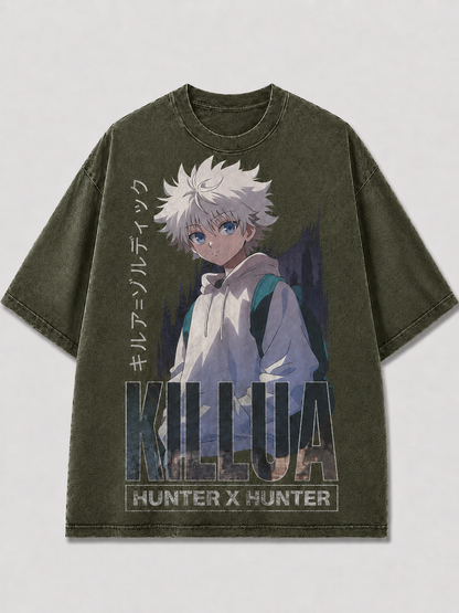 Oversized Hoodie Portrait Graphic Tee – Bold Typography Print Top