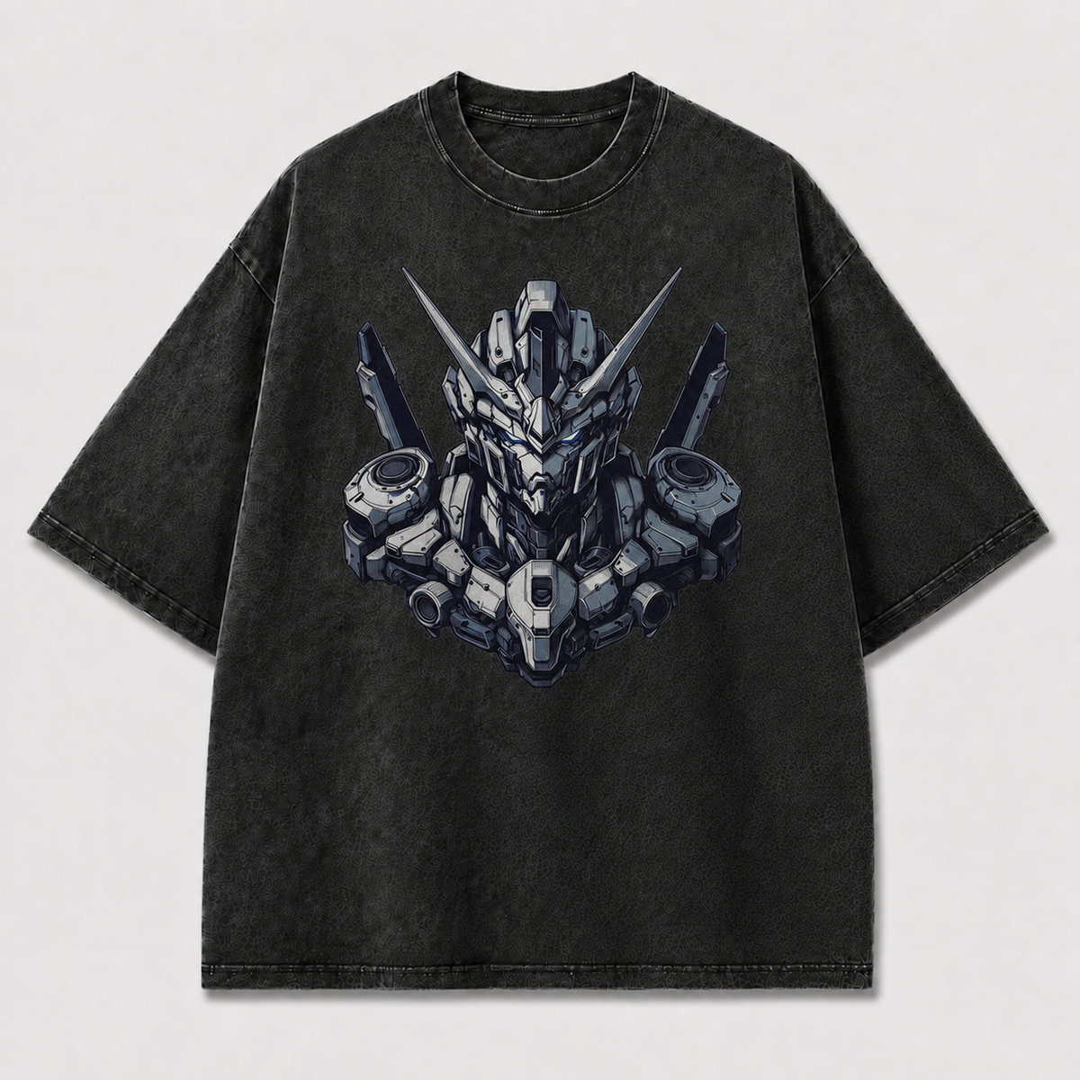 Oversized Unicorn Mecha Graphic Tee – Detailed Headshot Print Top