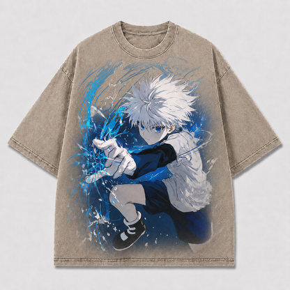 Oversized Electric Assassin Graphic Tee – Motion Print Top