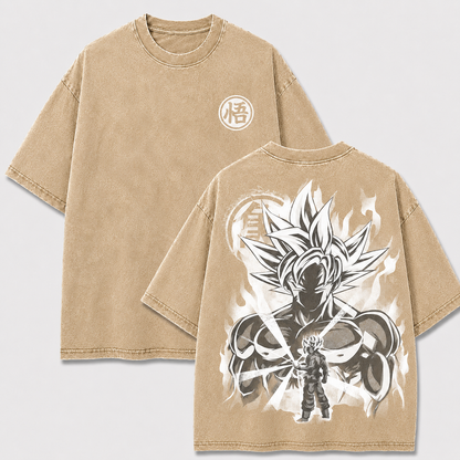 Silver-Haired Aura Warrior Vintage Washed Graphic Tee