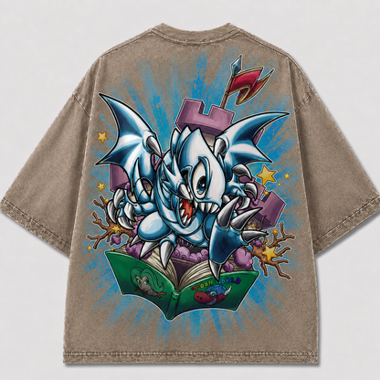 Oversized Frost Creature Storybook Graphic Tee – Back Print Top