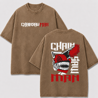 Oversized Streetwear Graphic Tee – Saw Blade Fanged Mask Print