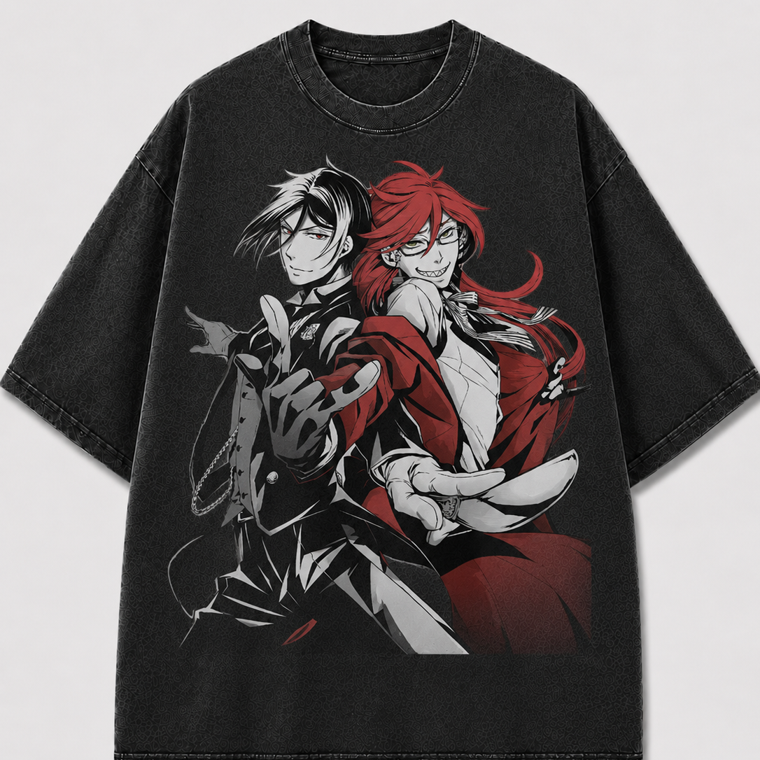 Oversized Duo Portrait Graphic Tee – Contrast Print Top
