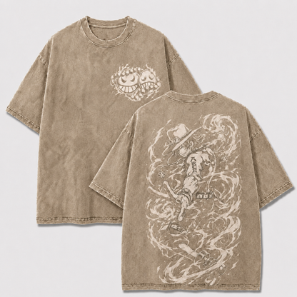 Oversized Streetwear Graphic Tee – Monochrome Swirl Line Art Print