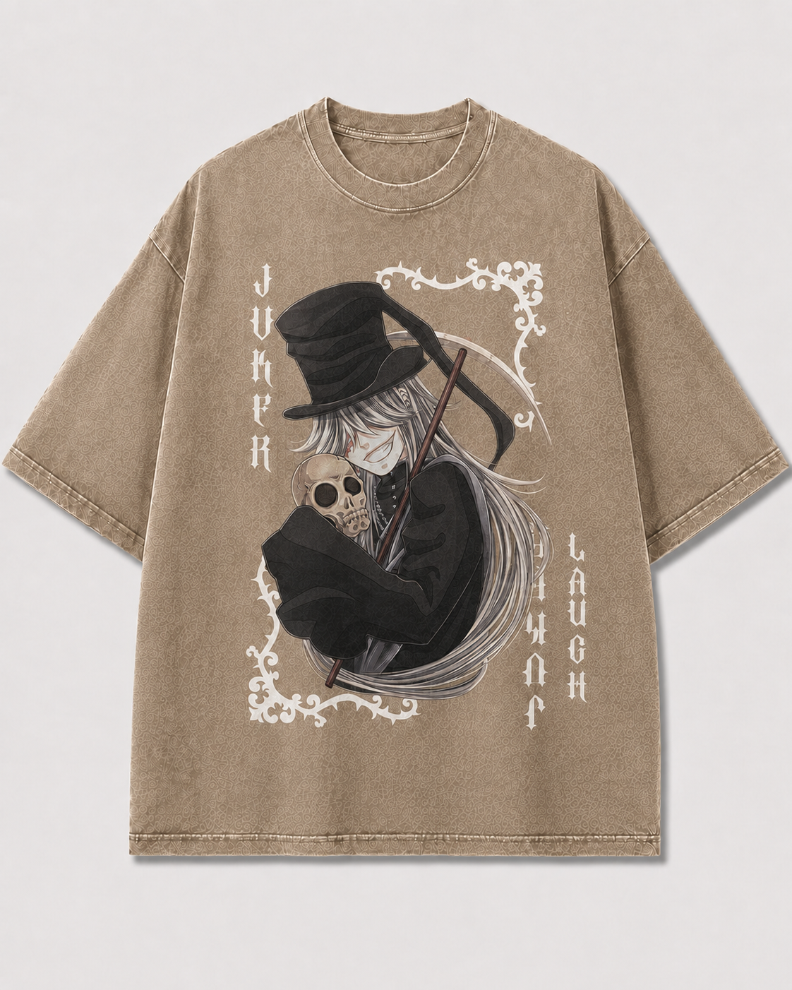 Oversized Reaper Portrait Card Graphic Tee – Ornate Print Top