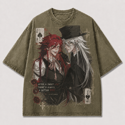 Oversized Dual Portrait Card Graphic Tee – Gothic Quote Print Top