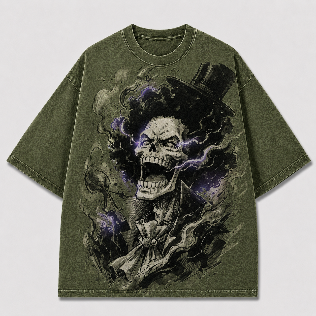Oversized Streetwear Graphic Tee – Smoky Skull Top Hat Print