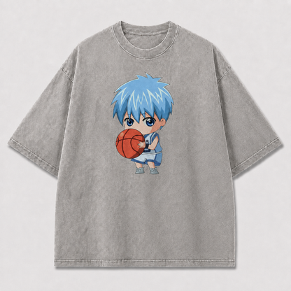 Oversized Chibi Basketball Graphic Tee – Cute Print Top
