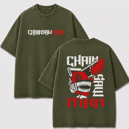 Oversized Streetwear Graphic Tee – Saw Blade Fanged Mask Print